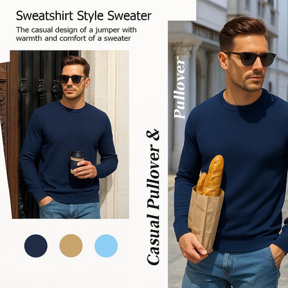 Arber Cotton Men's Knit Crew Neck Sweater – Lightweight Pullover for Office and Everyday Style