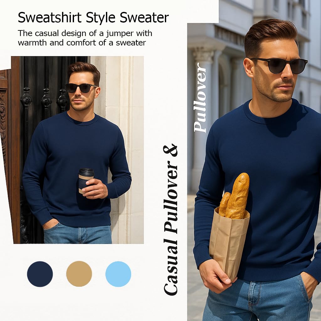 Arber Cotton Men's Knit Crew Neck Sweater – Lightweight Pullover for Office and Everyday Style