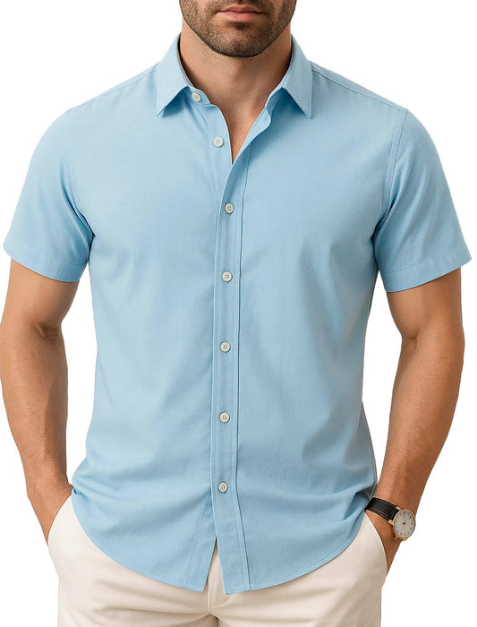 Arber Men's 100% Cotton Short Sleeve Button-Down Shirt, Lightweight & Breathable Casual, S-XXL, Blue/Navy/Yellow