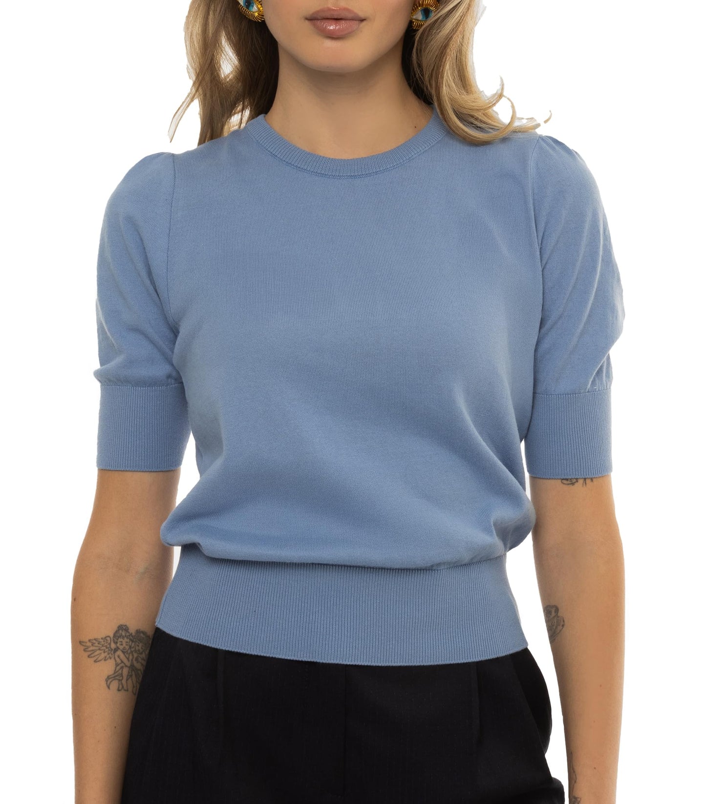 Arber Women’s 100% Cotton Short-Sleeve Crewneck Sweater – Lightweight Ribbed-Hem Pullover Knit Top for Work & Casual
