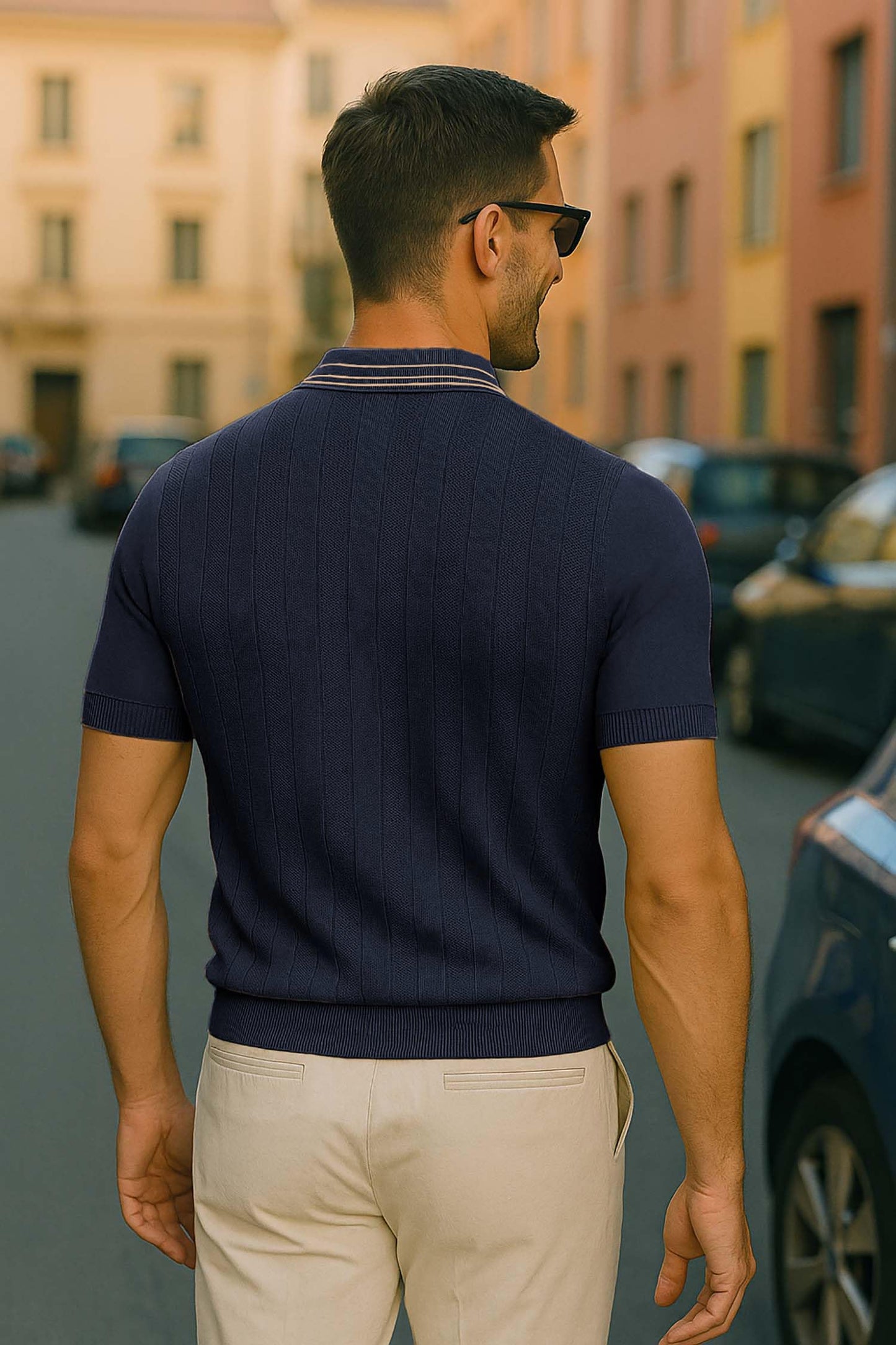 Arber Men's Textured Knit 100% Cotton Polo, Breathable Lightweight Short Sleeve Button Collar; Beige, Black, Blue, Navy