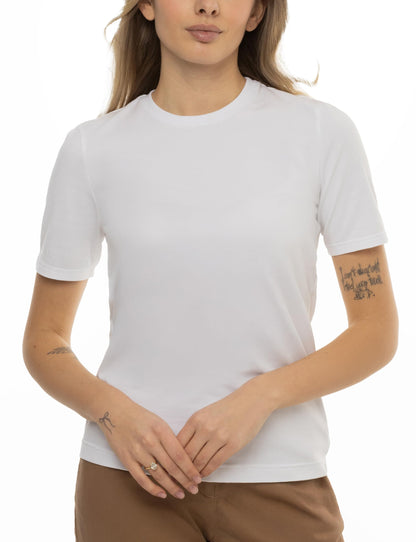 Arber Women’s Slim Fit Crew Neck T-Shirt – 95% Cotton 5% Elastane, Breathable Stretch Basic Short Sleeve Tee, Black & White