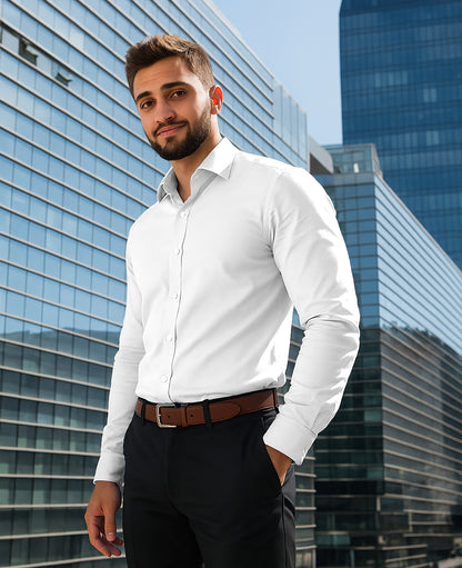 Arber Men's Cotton Dress Shirt – Long Sleeve Button-Down Collar Business Formal Office Shirt for Work or Events
