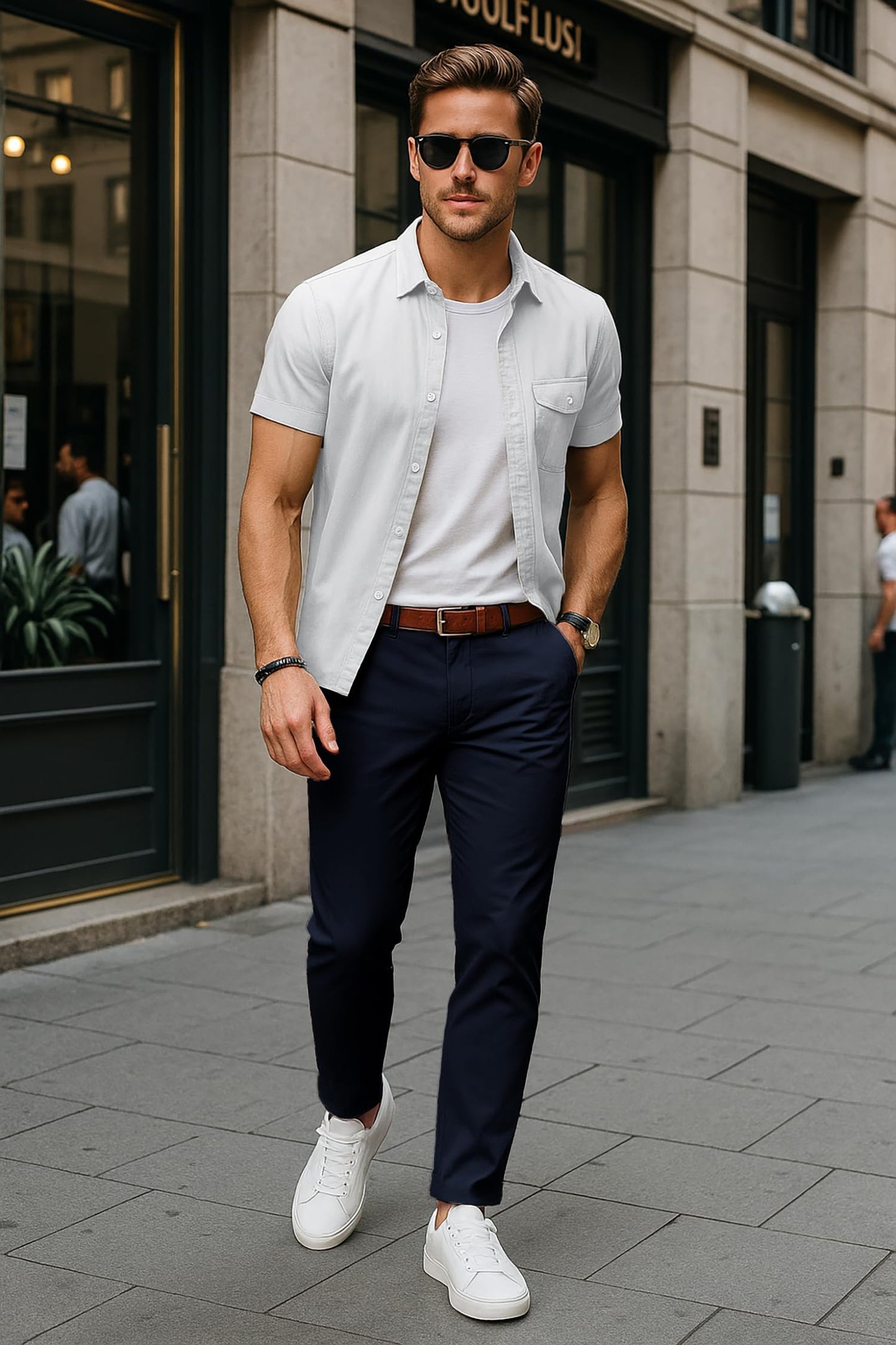 Arber Men's Stretch Chinos, 97% Cotton/3% Elastane, Flat Front, Breathable, Machine Washable; White, Navy or Beige.