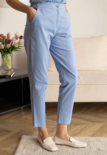 Arber Women's Stretch Cotton Ankle Pants - Slim Tapered Leg, High-Rise Casual & Work, Khaki/Blue
