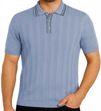 Arber Men's Textured Knit 100% Cotton Polo, Breathable Lightweight Short Sleeve Button Collar; Beige, Black, Blue, Navy