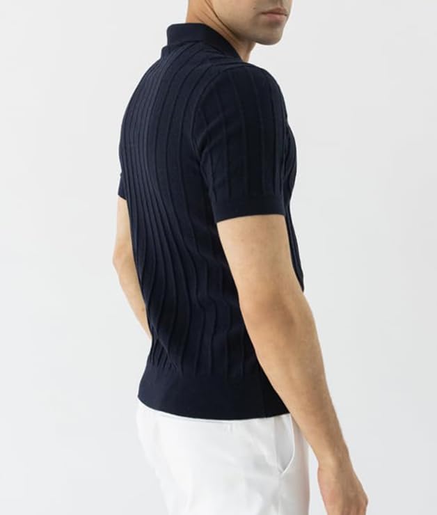 Arber Men's Textured Knit 100% Cotton Polo Shirt, Breathable Lightweight Summer Short Sleeve Tee