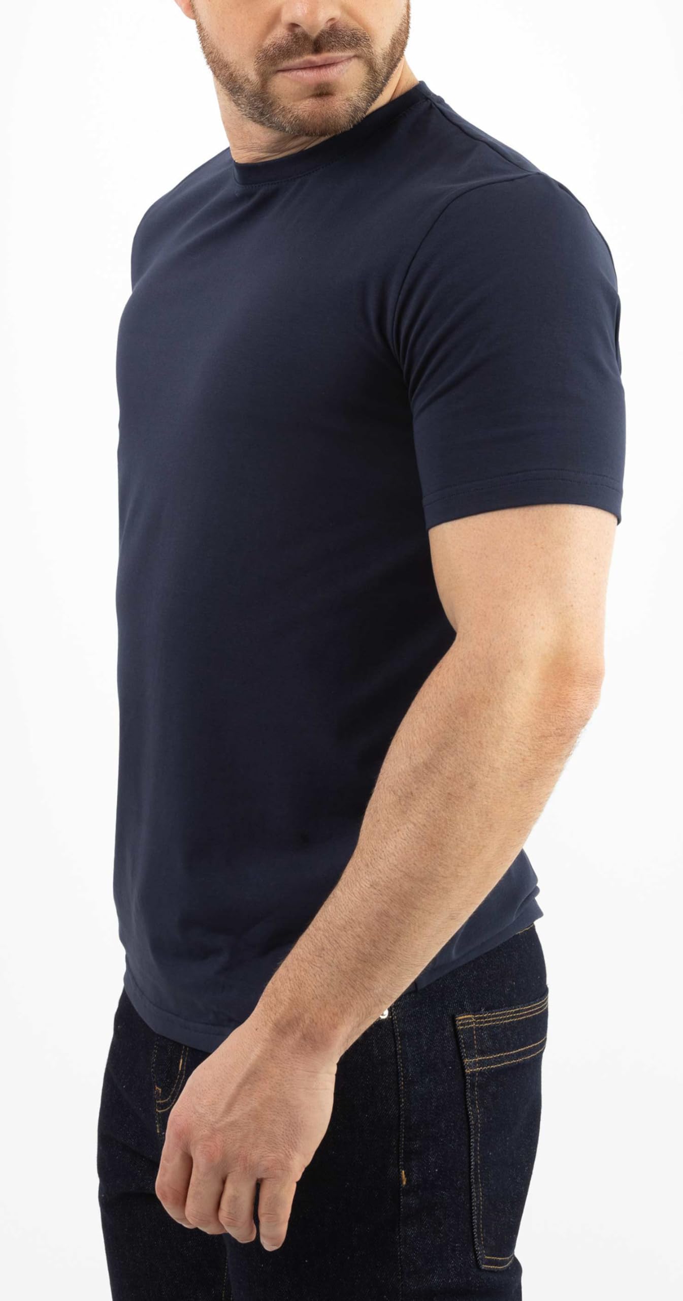 Arber Men's Cotton Crew Neck Short Sleeve T-Shirt, Soft Classic Fit, S-3XL, Black Navy White