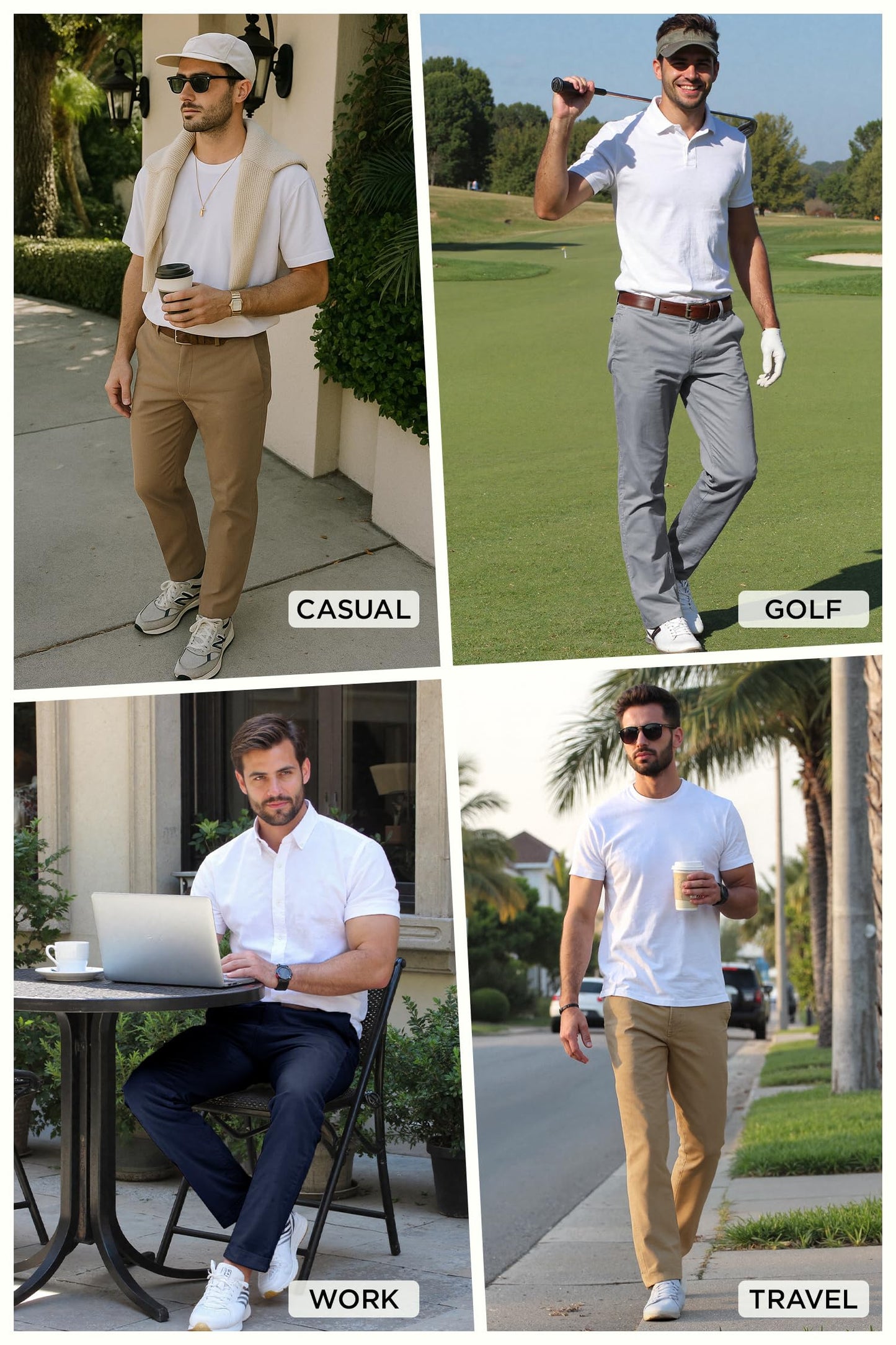 Arber Men's Slim-Fit Stretch Chinos, 97% Cotton/3% Elastane, Flat Front, Breathable, Machine Washable; Gray, Blue, Beige.