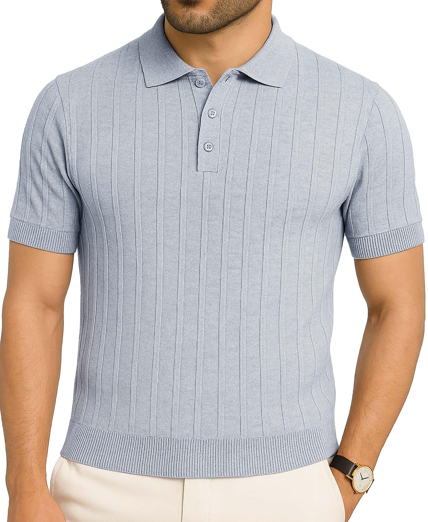 Arber Men's Textured Knit 100% Cotton Polo Shirt, Breathable Lightweight Summer Short Sleeve Tee