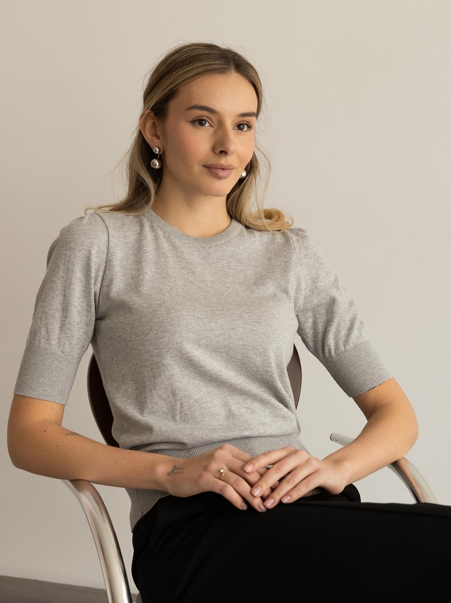 Arber Women’s 100% Cotton Short-Sleeve Crewneck Sweater – Lightweight Ribbed-Hem Pullover Knit Top for Work & Casual