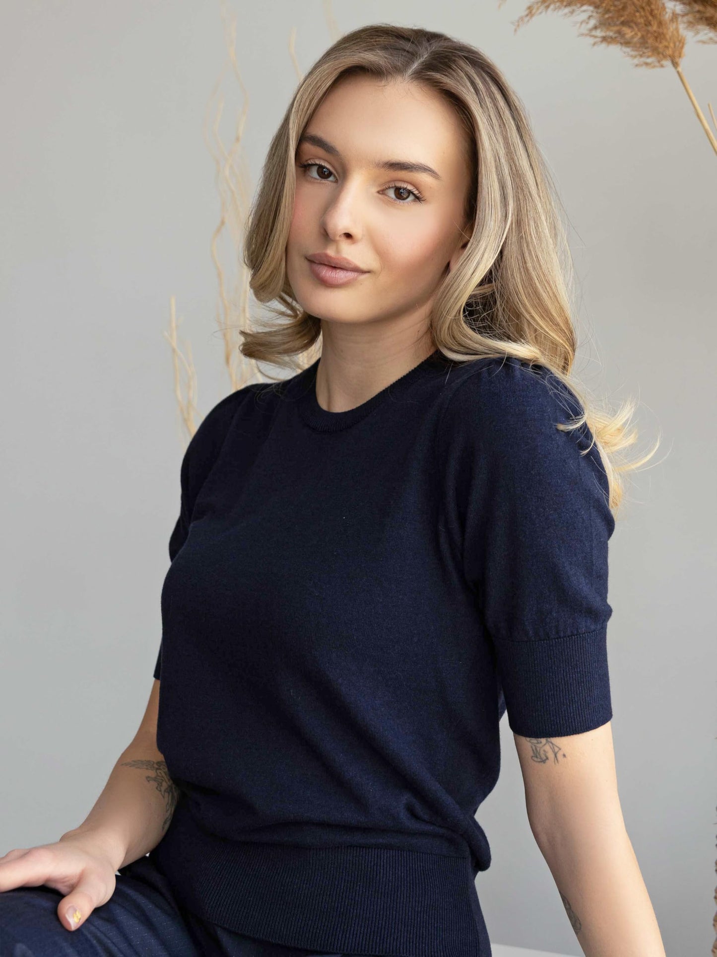 Arber Women’s 100% Cotton Short-Sleeve Crewneck Sweater – Lightweight Ribbed-Hem Pullover Knit Top for Work & Casual