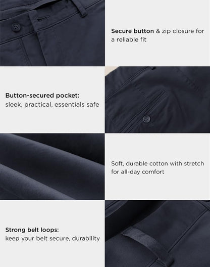 Arber Men's Stretch Chinos, 97% Cotton/3% Elastane, Flat Front, Breathable, Machine Washable; White, Navy or Beige.