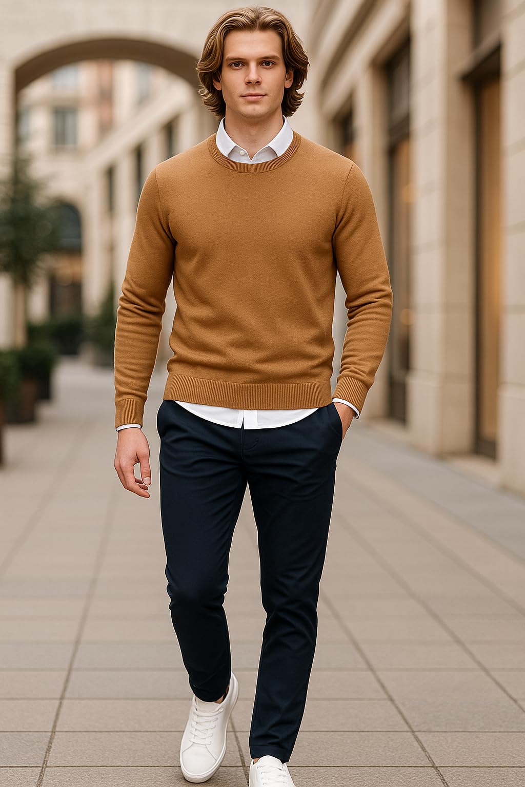 Arber Cotton Men's Knit Crew Neck Sweater – Lightweight Pullover for Office and Everyday Style