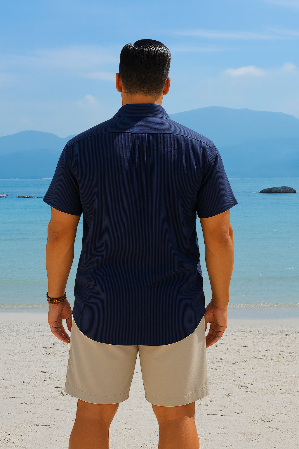Arber Men's Slim-Fit 100% Cotton Short-Sleeve Shirt, Lightweight Breathable Button-Down; Blue or Dark Blue.