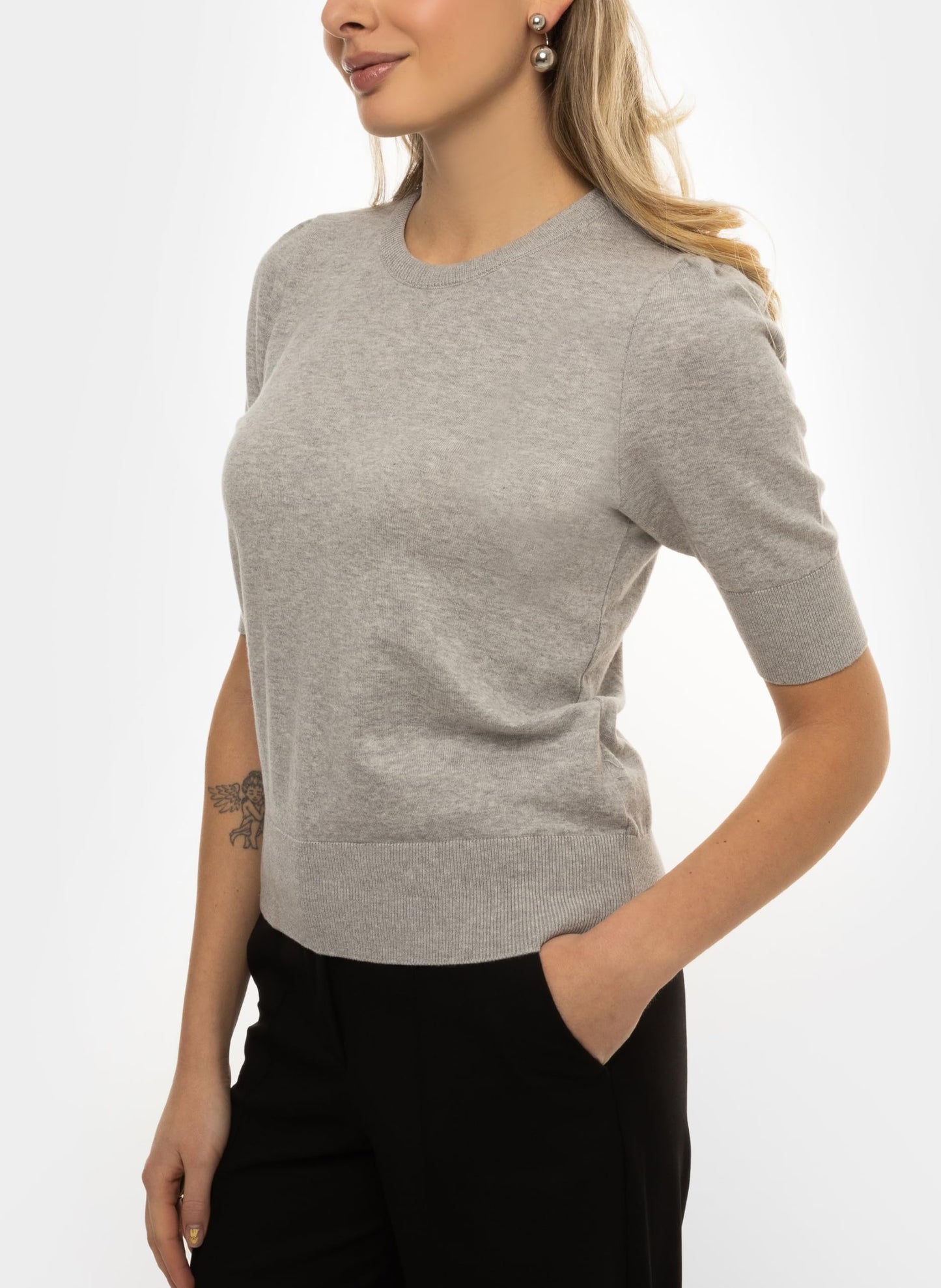 Arber Women’s 100% Cotton Short-Sleeve Crewneck Sweater – Lightweight Ribbed-Hem Pullover Knit Top for Work & Casual