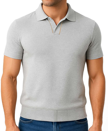Arber Men's Knit Cotton Polo Shirt – Soft Breathable Lightweight Short Sleeve Button Collar – Light Blue, Gray, Navy – S-XXL