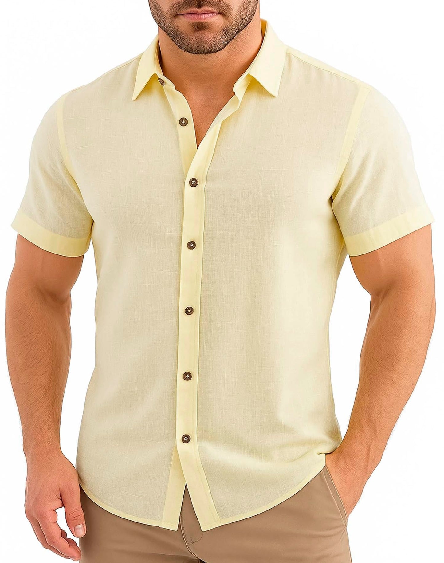Arber Men's 100% Cotton Short Sleeve Button-Down Shirt, Lightweight & Breathable Casual, S-XXL, Blue/Navy/Yellow