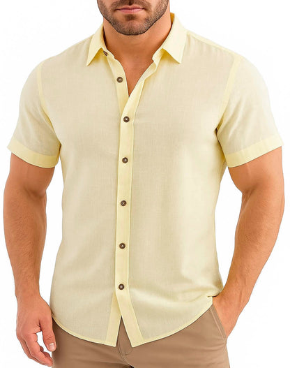 Arber Men's 100% Cotton Short Sleeve Button-Down Shirt, Lightweight & Breathable Casual, S-XXL, Blue/Navy/Yellow