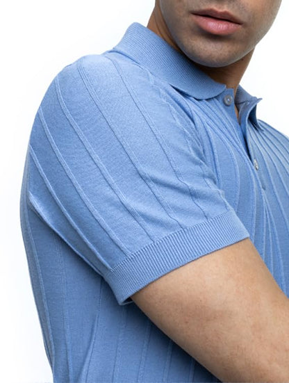 Arber Men's Textured Knit 100% Cotton Polo Shirt, Breathable Lightweight Summer Short Sleeve Tee