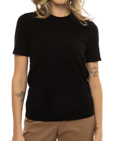 Arber Women’s Slim Fit Crew Neck T-Shirt – 95% Cotton 5% Elastane, Breathable Stretch Basic Short Sleeve Tee, Black & White