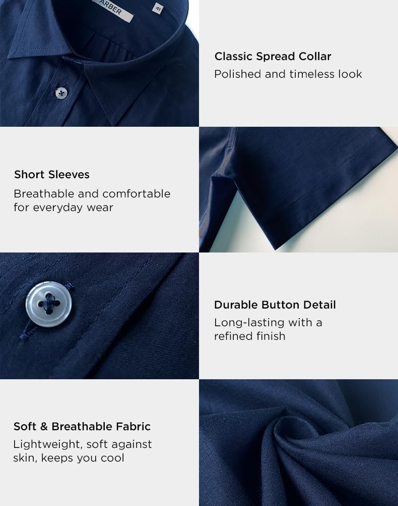 Arber Men's 100% Cotton Short Sleeve Button-Down Shirt, Lightweight & Breathable Casual, S-XXL, Blue/Navy/Yellow