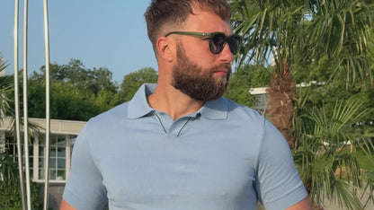 Arber Men's Knit Cotton Polo Shirt – Soft Breathable Lightweight Short Sleeve Button Collar – Light Blue, Gray, Navy – S-XXL